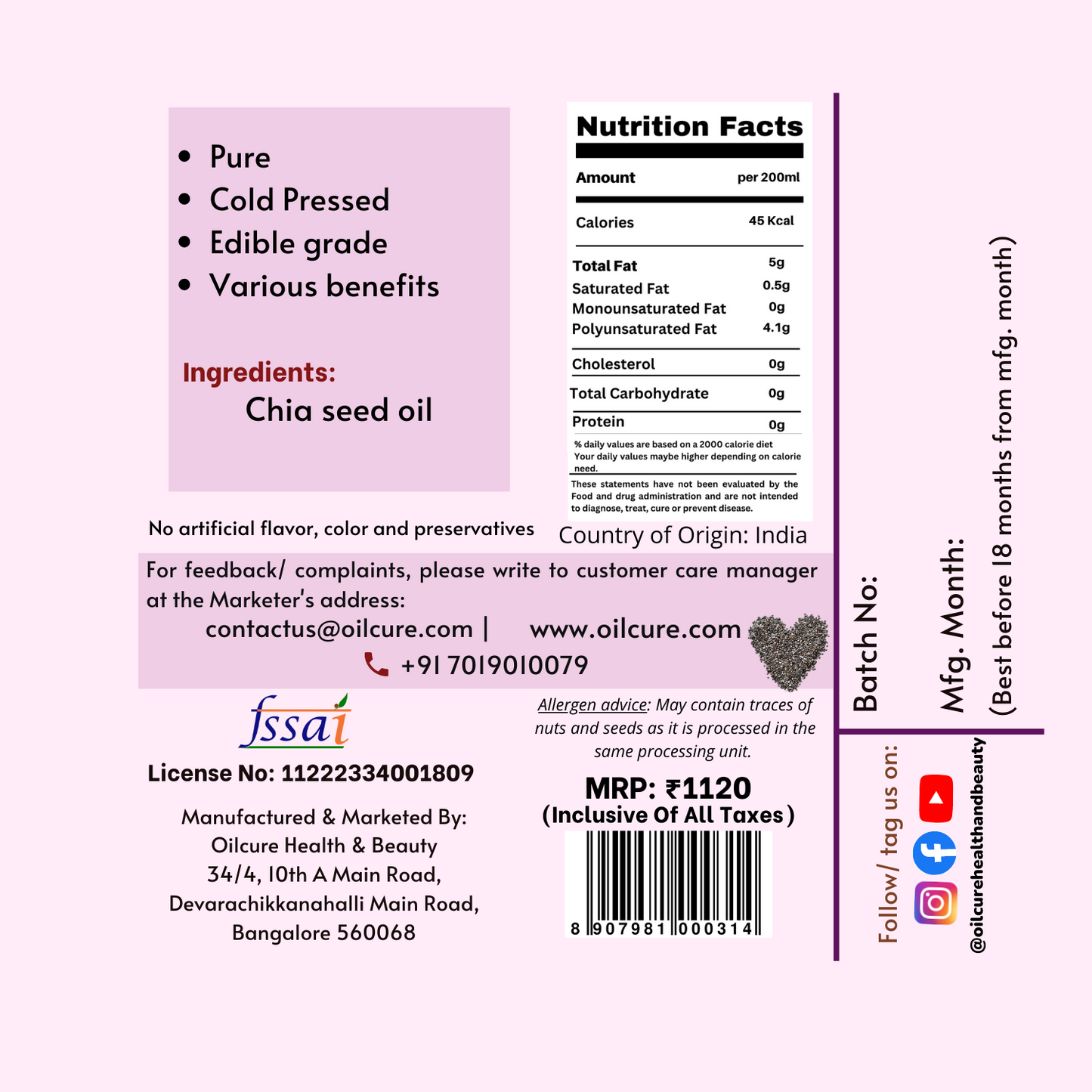 Chia Seed Oil - 100 ml