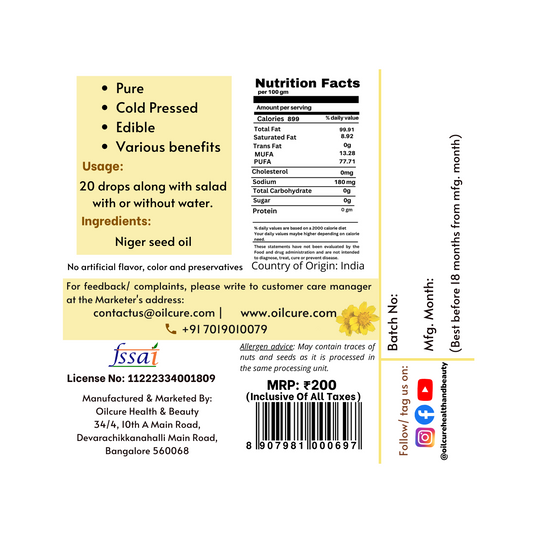 In some traditional medicine systems, niger seed oil is believed to have potential health benefits and is used to support various health conditions