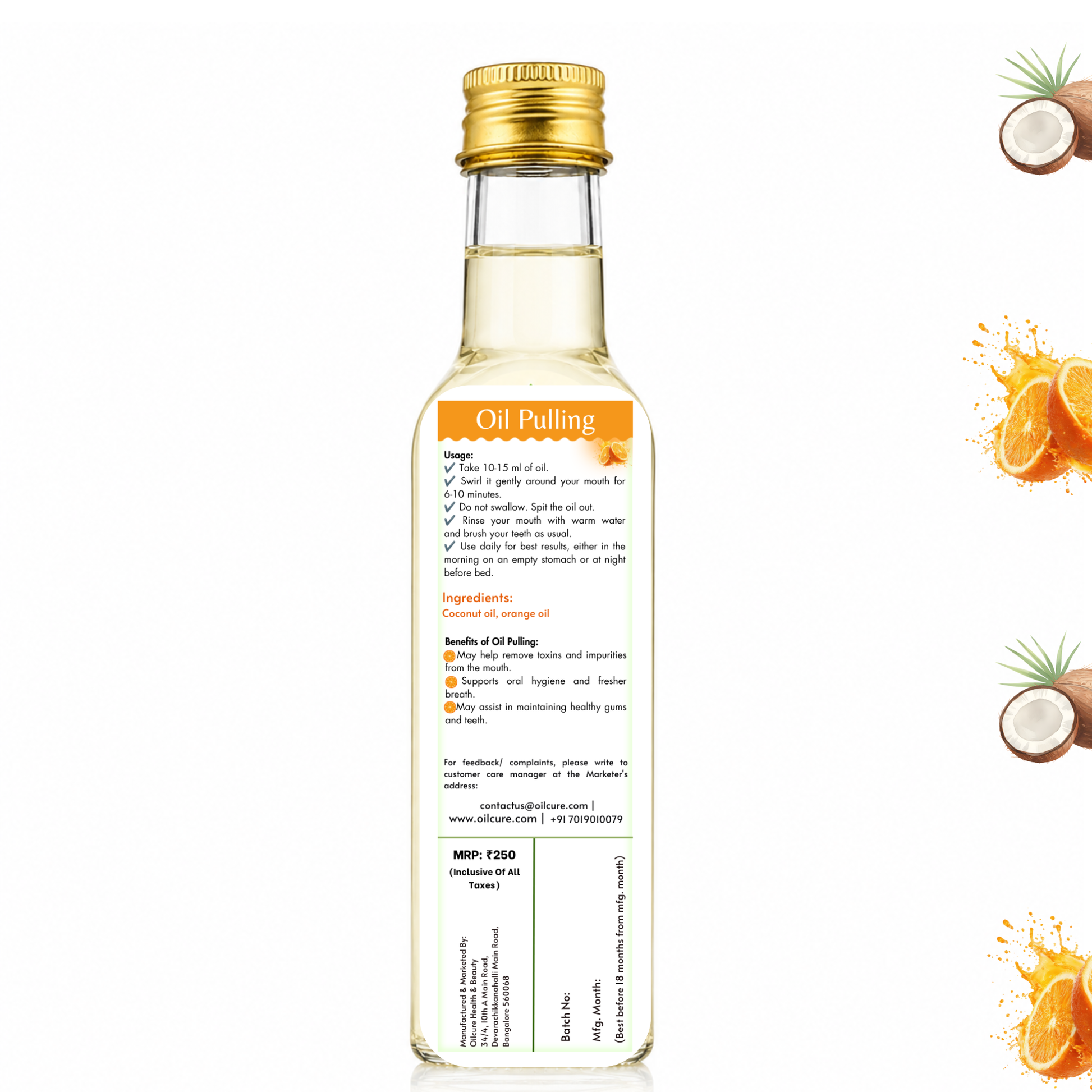 Natural Coconut Orange Oil Pulling Oil for daily oral care