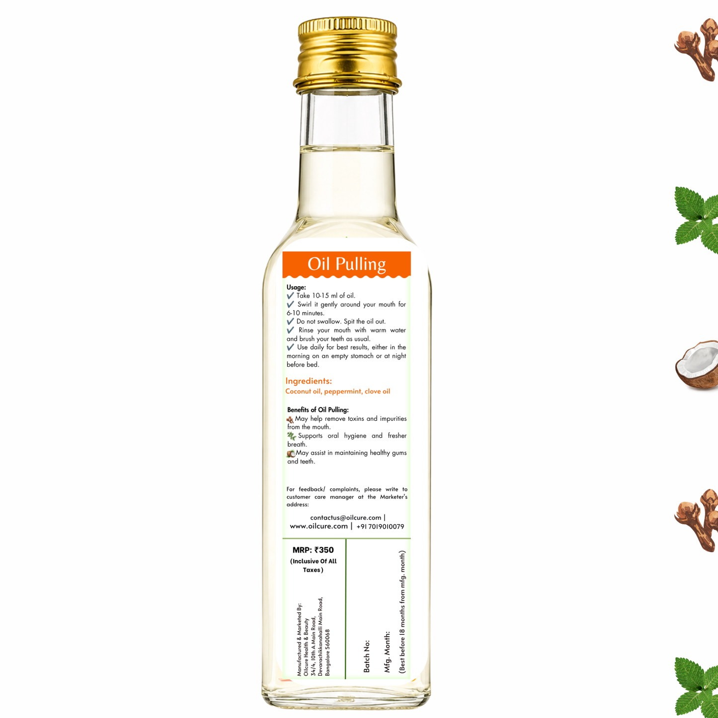 Refreshing peppermint and clove oil pulling blend