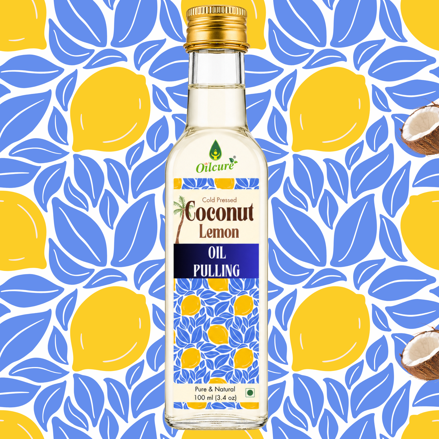 Oilcure Cold Pressed Coconut Lemon Oil Pulling Oil bottle