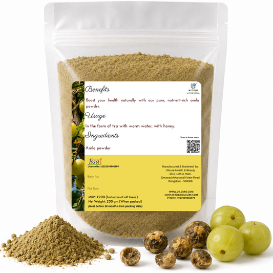 Premium in a transparent stand-up pouch with finely ground dried Indian gooseberry for traditional Ayurvedic wellness and hair care

