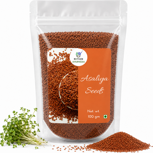 Premium Asaliya Seeds in a transparent stand-up pouch with natural whole garden cress seeds for traditional culinary and wellness use.