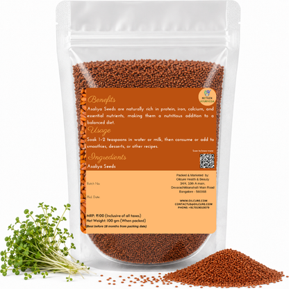 Premium Asaliya Seeds in a transparent stand-up pouch with natural whole garden cress seeds for traditional culinary and wellness use.