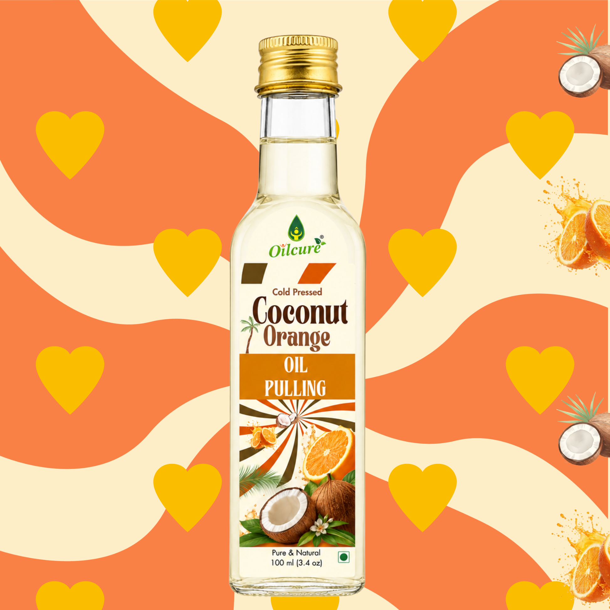 Oilcure Cold Pressed Coconut Orange Oil Pulling Oil bottle