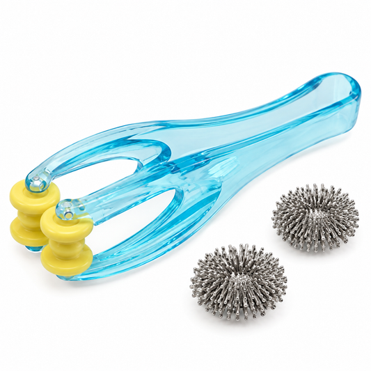 Premium Finger Massager in a transparent stand-up pouch, designed for gentle finger and hand massage, relaxation, and everyday wellness.