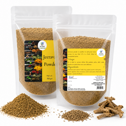 Premium Jeerawan Powder Pack of 2 in transparent stand-up pouches with finely ground herbal powder for traditional culinary and wellness use.