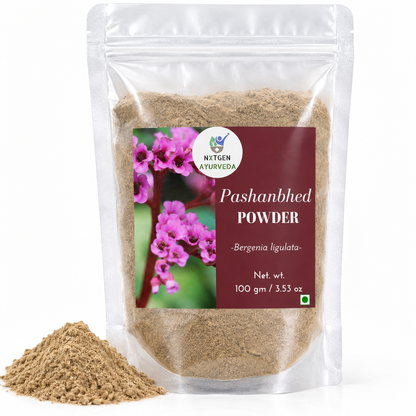 Premium Pashanbhed Powder in a transparent stand-up pouch with finely ground herbal powder for traditional Ayurvedic and herbal use.