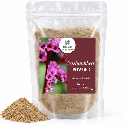 Premium Pashanbhed Powder in a transparent stand-up pouch with finely ground herbal powder for traditional Ayurvedic and herbal use.