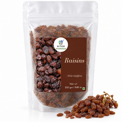 Premium Raisins (Kishmish) in a transparent stand-up pouch with naturally dried sweet raisins for healthy snacking, baking, and cooking.