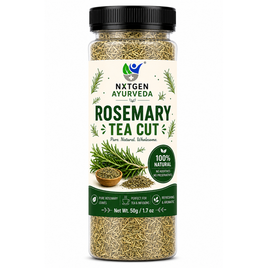 Premium Rosemary Tea Cut in a transparent stand-up pouch with aromatic dried rosemary pieces for refreshing herbal tea and flavorful infusions.