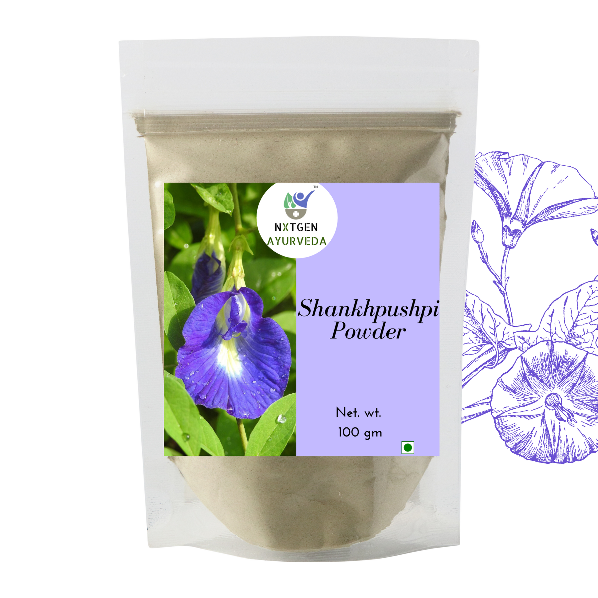 Organic Shankhpushpi Ayurvedic herb powder for brain and stress relief