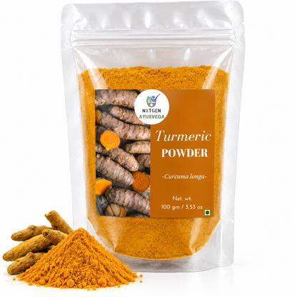 Premium Turmeric Powder in a transparent stand-up pouch with finely ground turmeric for cooking, seasoning, and traditional wellness use.