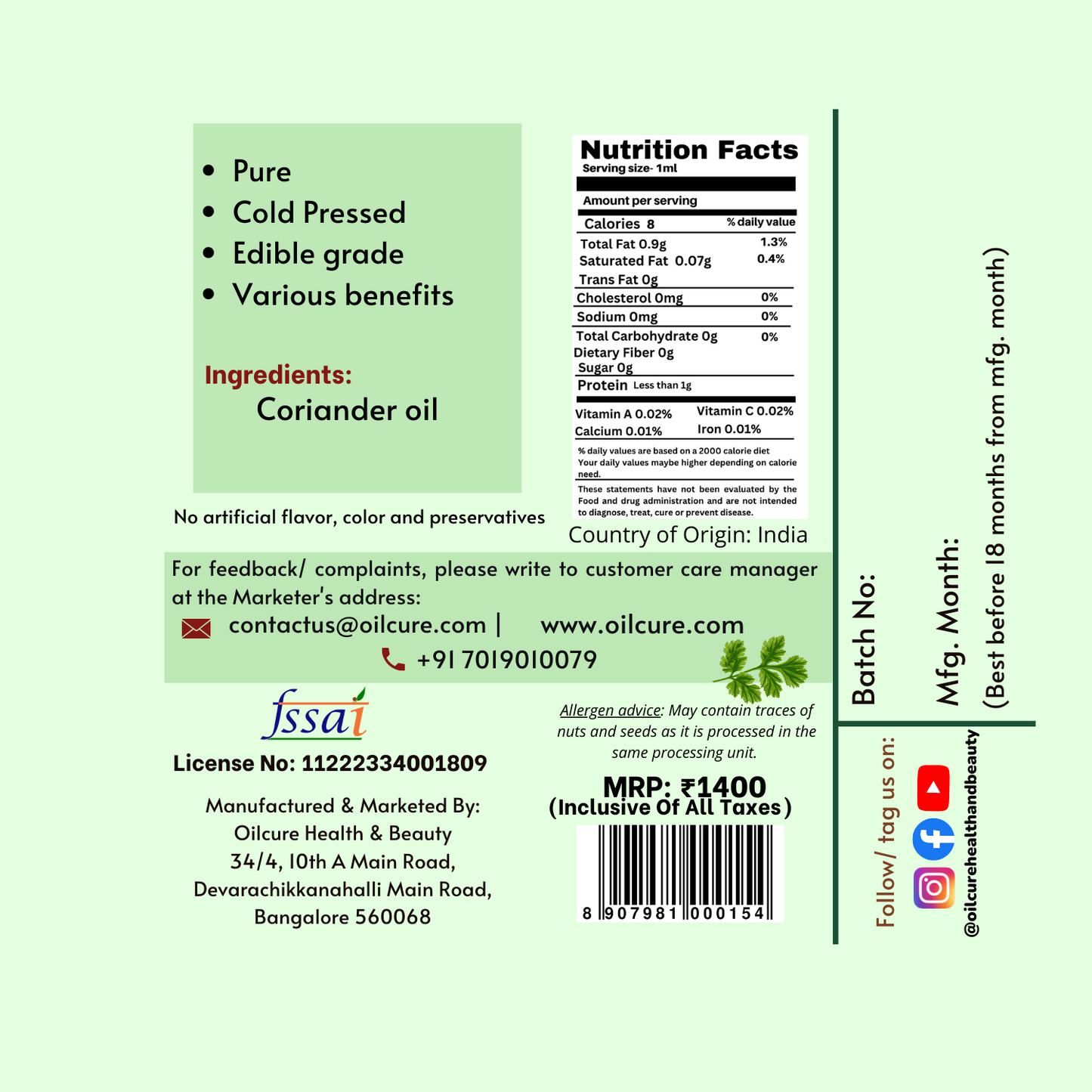Coriander Seed Oil