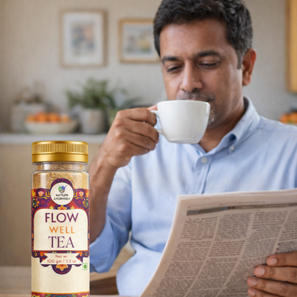 man drinking flow well tea