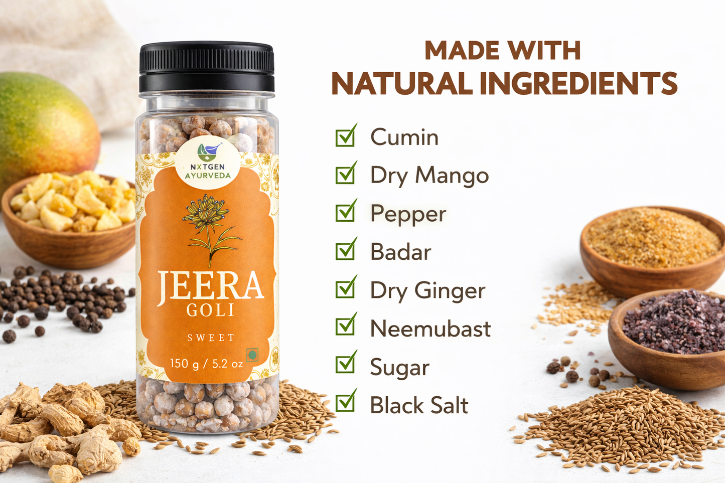 Natural ingredients jeera goli