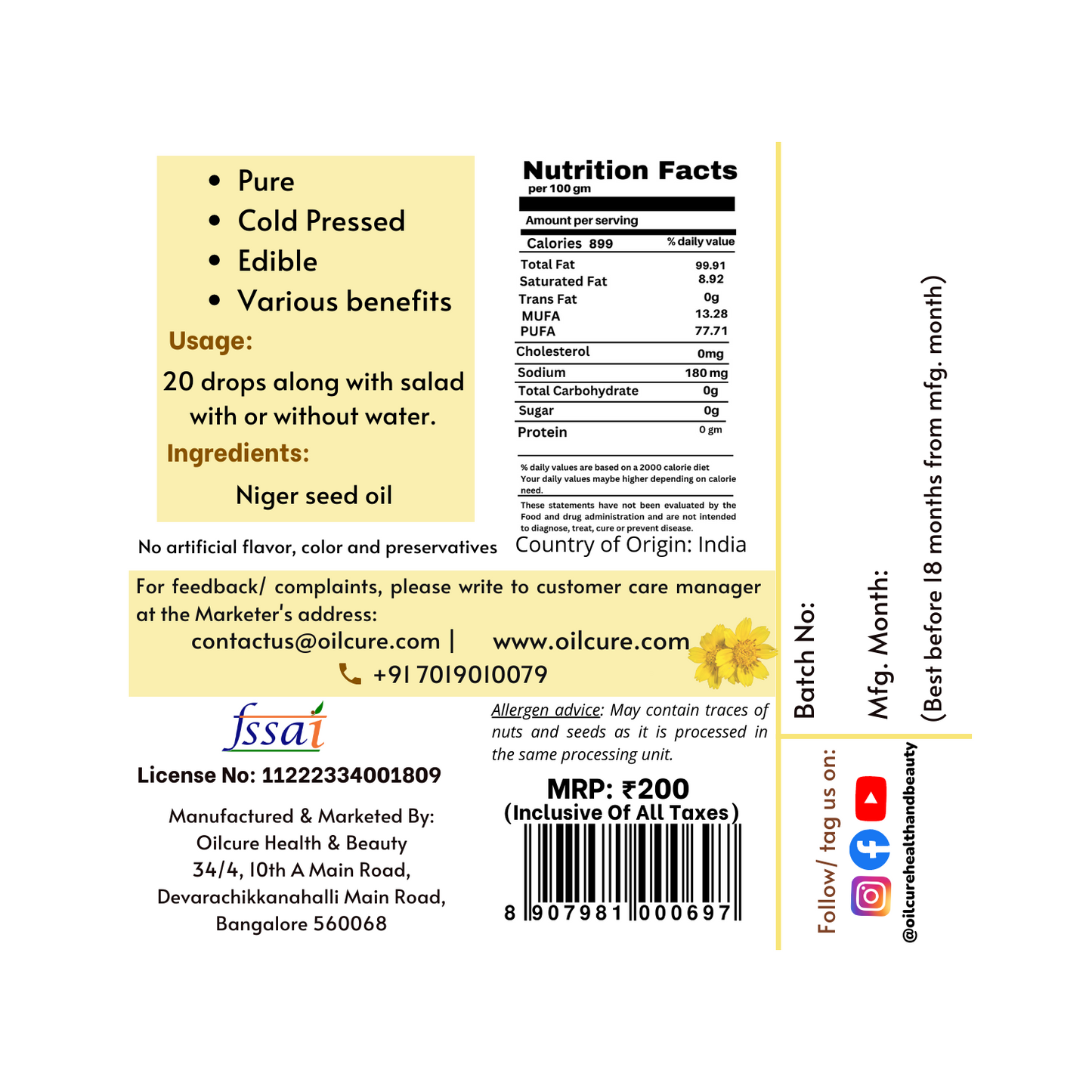 In some traditional medicine systems, niger seed oil is believed to have potential health benefits and is used to support various health conditions
