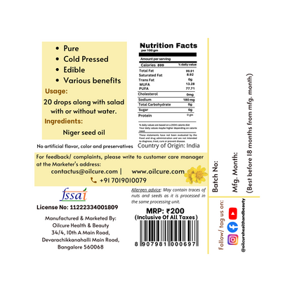 In some traditional medicine systems, niger seed oil is believed to have potential health benefits and is used to support various health conditions